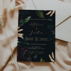 Dark and Moody Wedding Invitation Black and Burgundy Wedding Invitation Black Roses and Gold Wedding Invitation Black Wedding Invite image 3