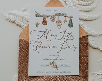 Boho Christmas Party Invitation - Neutral Earthy Christmas Party Invitation - Brown Boho Christmas Card Invitation - Simple Christmas Invite