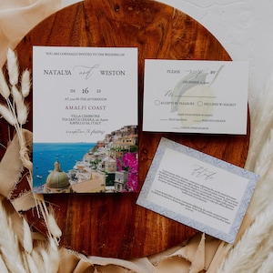 Amalfi Coast Wedding Invitation and RSVP - Italy Destination Wedding Invitation - Italian Riviera Destination Wedding Invitation and RSVP