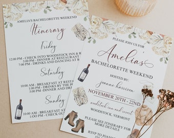 Fall November Bachelorette Weekend Invitation - Cozy Fall Bachelorette Party Invitation - Autumn Bachelorette Party Invite - Itinerary Inclu