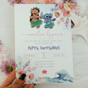 Lilo and Stitch Birthday Invitation - Floral Stitch Invitation - Aesthetic Lilo and Stitch Birthday Evite - Editable Stitch Bday Invitation