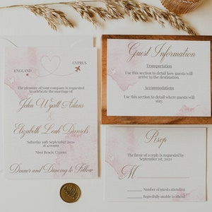Bestemming Huwelijksuitnodiging - Blush Pink Destination Wedding Suite - Blush en Goud Bestemming Huwelijksuitnodiging - Bruiloft in het Buitenland