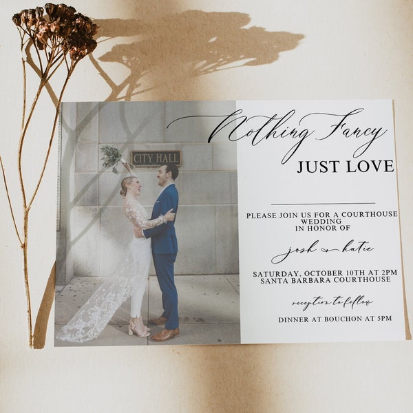 City Hall Wedding Invitation Postcard - Courthouse Wedding Invitation - Nothing Fancy Just Love Invitation - Backyard Wedding Invitation -