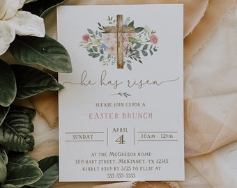 Invito al brunch di Pasqua - Invito di Pasqua è risorto - Invito di Pasqua religiosa - Invito di Pasqua cristiano - Invito alla cena di Pasqua