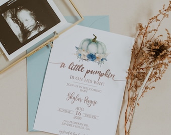 Pumpkin Boy Baby Shower Invitation - Little Pumpkin Baby Boy Baby Shower Invitation - Pumpkin Themed Baby Shower Invitation - Fall Baby