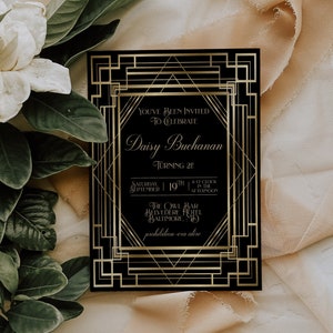 Great Gatsby Birthday Invitation - Roaring 20's Invitation - Art Deco Invitation - Prohibition Era Invitation - 20's Theme Invitation - 21st