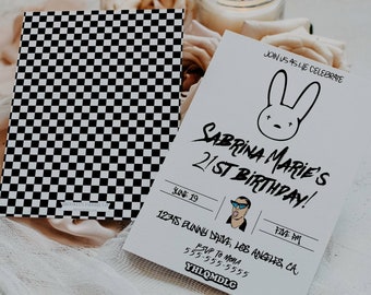 Bad Bunny Birthday Invitation - Bad Bunny Birthday Theme - YHLQMDLG Birthday Invitation - Invitación de cumpleaños de Bad Bunny - Bday Card