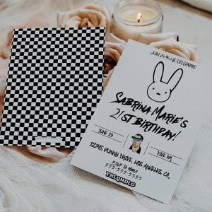 Invitation d’anniversaire Bad Bunny - Thème d’anniversaire Bad Bunny - YHLQMDLG Invitation d’anniversaire - Invitación de cumpleaños de Bad Bunny - Carte Bday