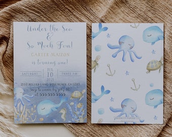 Under the Sea Birthday Invitation - Ocean Theme Birthday Invitation - Little Boys Ocean Birthday Invite - Sea Animals Birthday Invitation