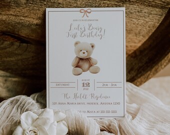 Bear Themed Birthday Invitation - Bear Invitation - Beary First Birthday - Teddy Bear Invitation - Teddy Bear Birthday Party - Baby Bear