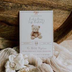 Bear Themed Birthday Invitation - Bear Invitation - Beary First Birthday - Teddy Bear Invitation - Teddy Bear Birthday Party - Baby Bear
