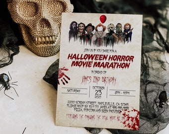Horrorfilm Geburtstagseinladung - Halloween Horror Einladung - Halloween Scary Movie Einladung - Scary Movie Night Invite - Halloween