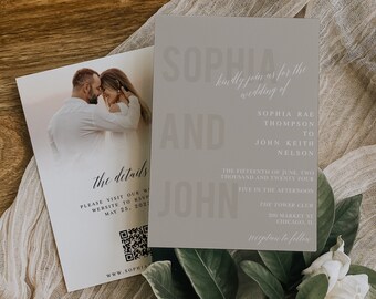 Wedding Invitation with QR code - Minimal Wedding Invite - Modern Wedding Invite - Simple Wedding Invite - Minimalist Wedding Invitation