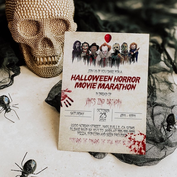 Horror Movie Birthday Invitation - Halloween Horror Invitation - Halloween Scary Movie Invitation - Scary Movie Night Invite - Halloween