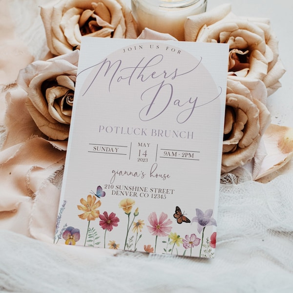 Muttertagsbrunch-Einladung - Muttertags-Potluck-Einladung - Muttertags-Blumeneinladung - bearbeitbare Muttertagseinladung - Digital