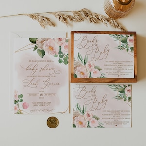 Rose Gold Floral Baby Shower Invitation - Rose Gold Baby Shower - Rose Gold Floral Invitation - Floral and Gold Baby Shower Invitation