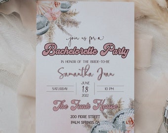 Disco Bachelorette Invitation - Pampas Disco Invitation - Girly Disco Invitation - 70s Disco Invitation - Pink Retro Invitation - Bacheloret