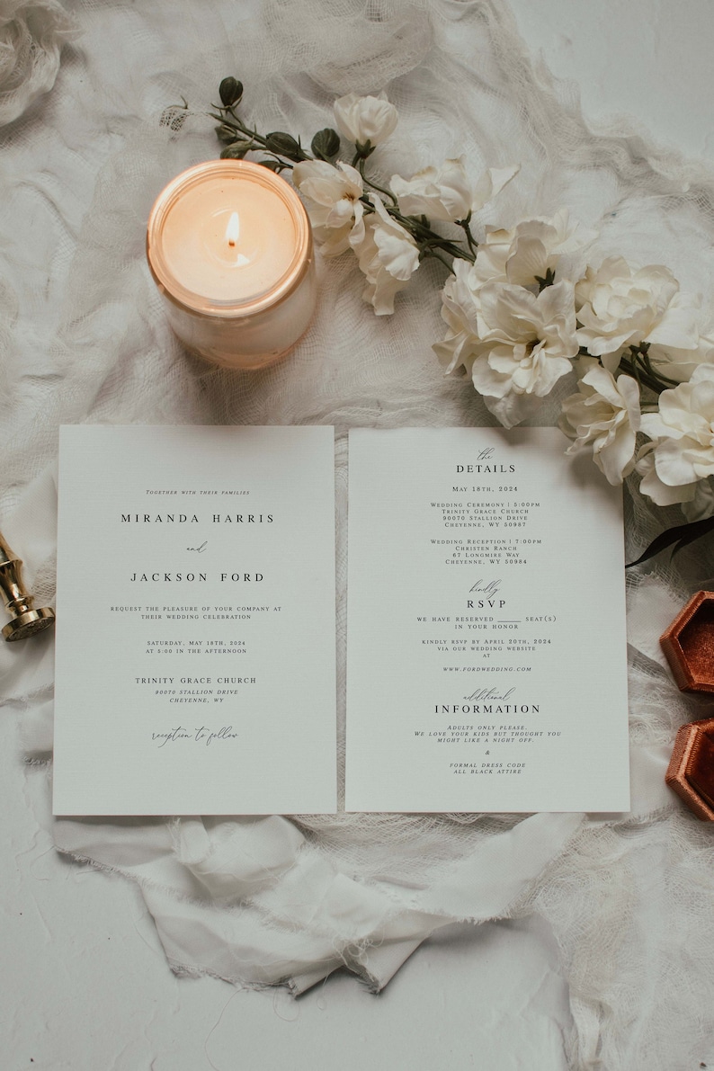 Simple Wedding Invitation - Classic Wedding Invitation - Intimate Wedding Invitation - Timeless Wedding Invitation - Classy Wedding Invite image 1
