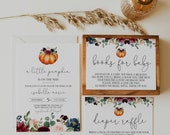 Fall Pumpkin Baby Shower Invitations - Maroon Florals Fall Baby Shower Invite - Autumn Baby Shower Invitations - Fall Pumpkin Invitation