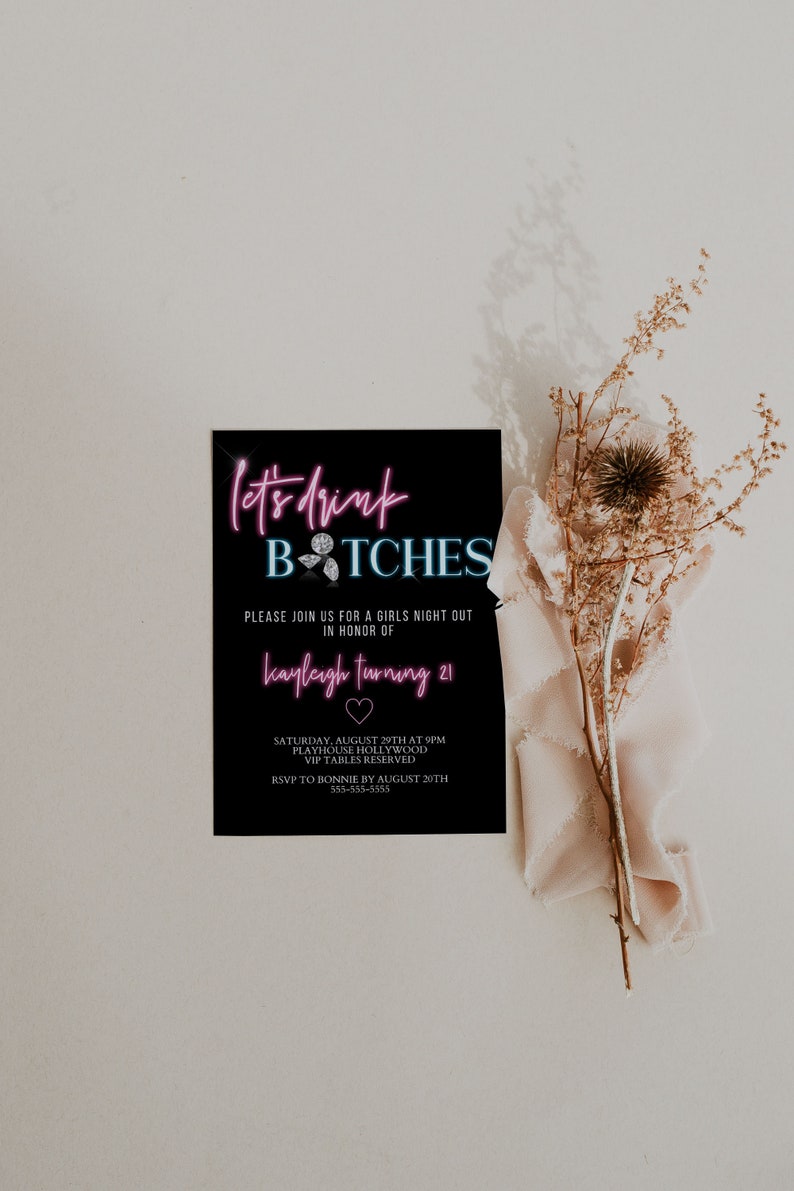 Neon 21st Birthday Invitation - Girls Night Out Invitation - Girly 21st Birthday Invitation - Clubbing 21st Birthday Invite - Bar Hopping image 2