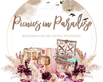 Boho Picnic Business Logo - Logotipo de picnic - Logotipo de empresa de charcutería - Logotipo de picnic de charcutería - Logotipo de empresa de catering - Logotipo de planificador de fiestas