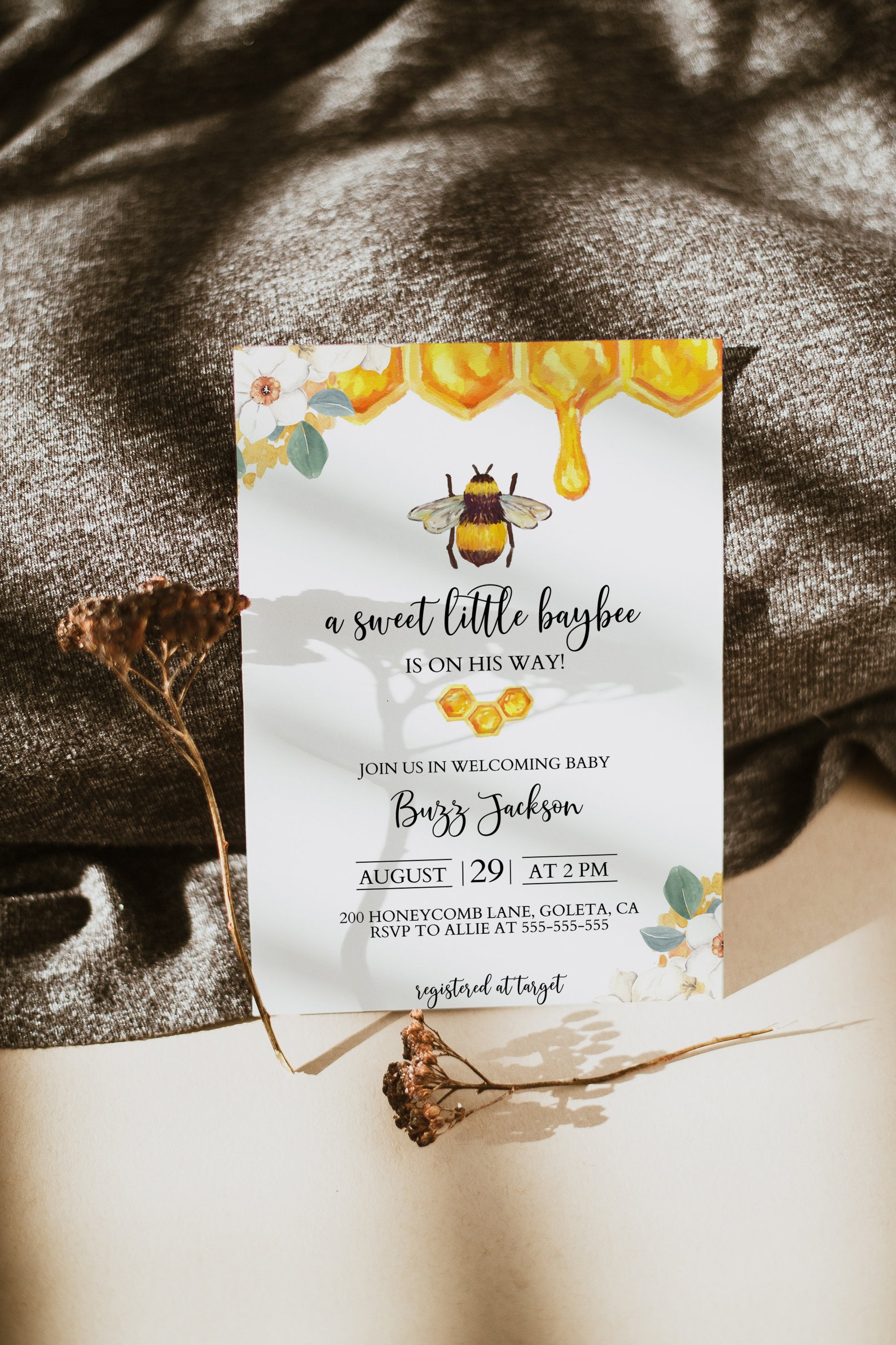 Bee Themed Baby Shower Invitation Honey Bee Baby Shower Etsy