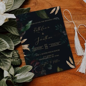 Dark and Moody Wedding Invitation Black and Burgundy Wedding Invitation Black Roses and Gold Wedding Invitation Black Wedding Invite image 4