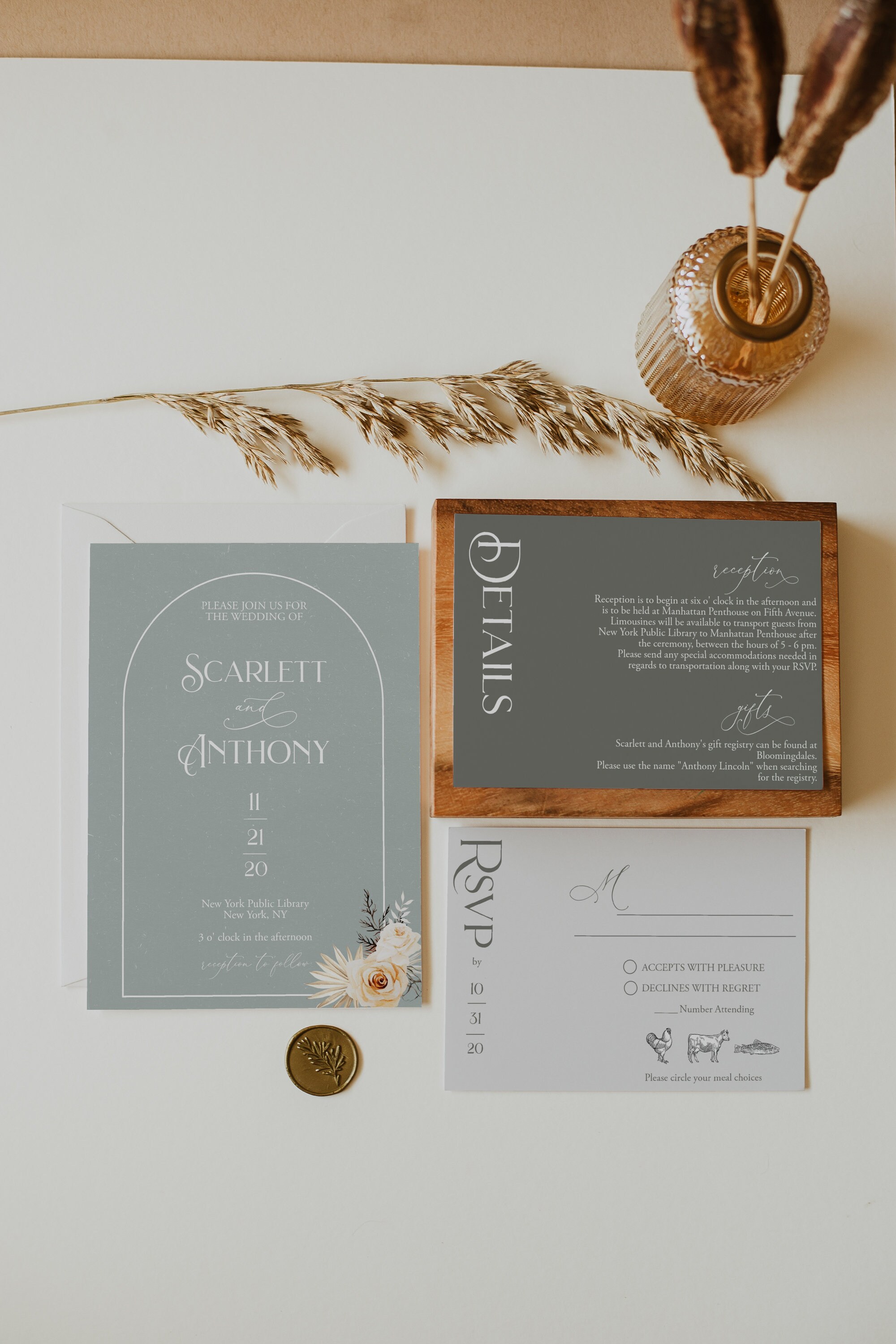 Dusty Blue and Sage Green Wedding Invitations Minimalist - Etsy