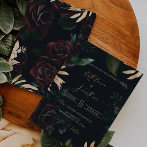 Dark and Moody Wedding Invitation Black and Burgundy Wedding Invitation Black Roses and Gold Wedding Invitation Black Wedding Invite image 2