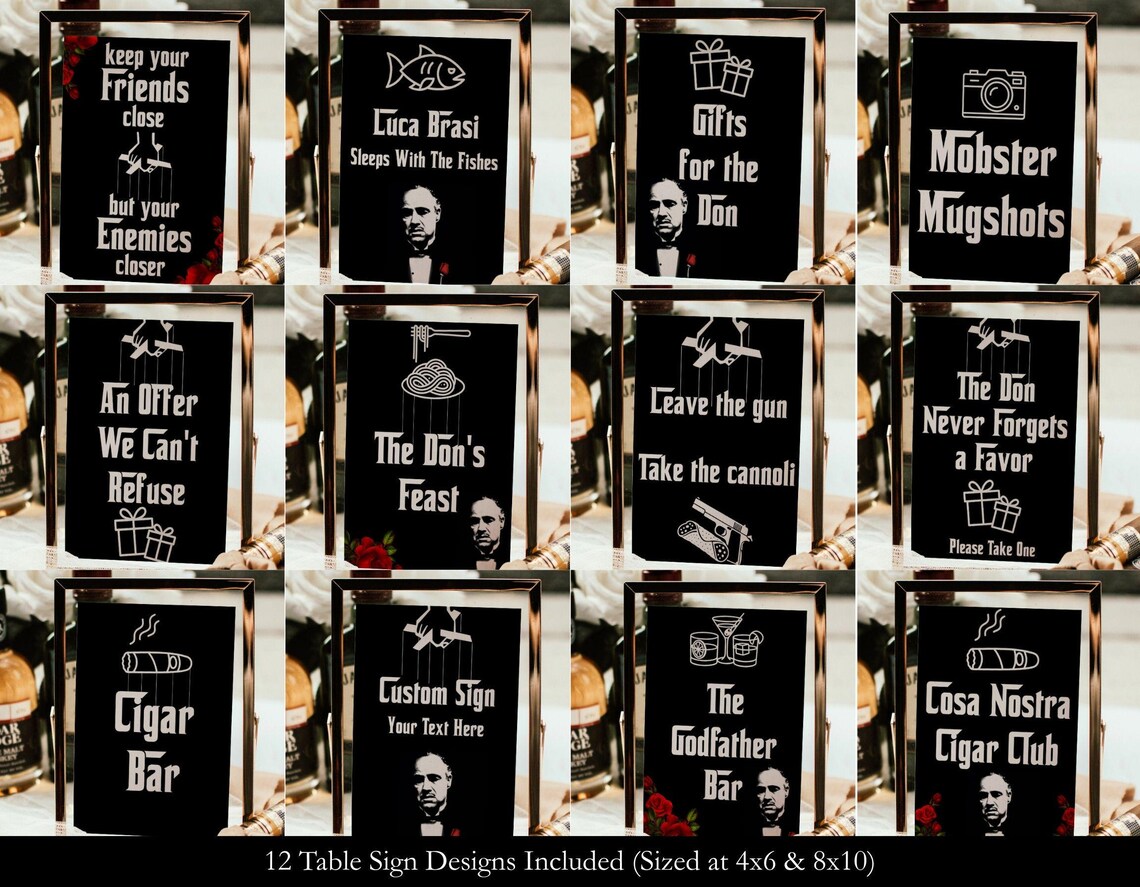 Mob Sign Design Vintage Gangster Party Signs - Mob Party Table Signs - Gangster Party ...