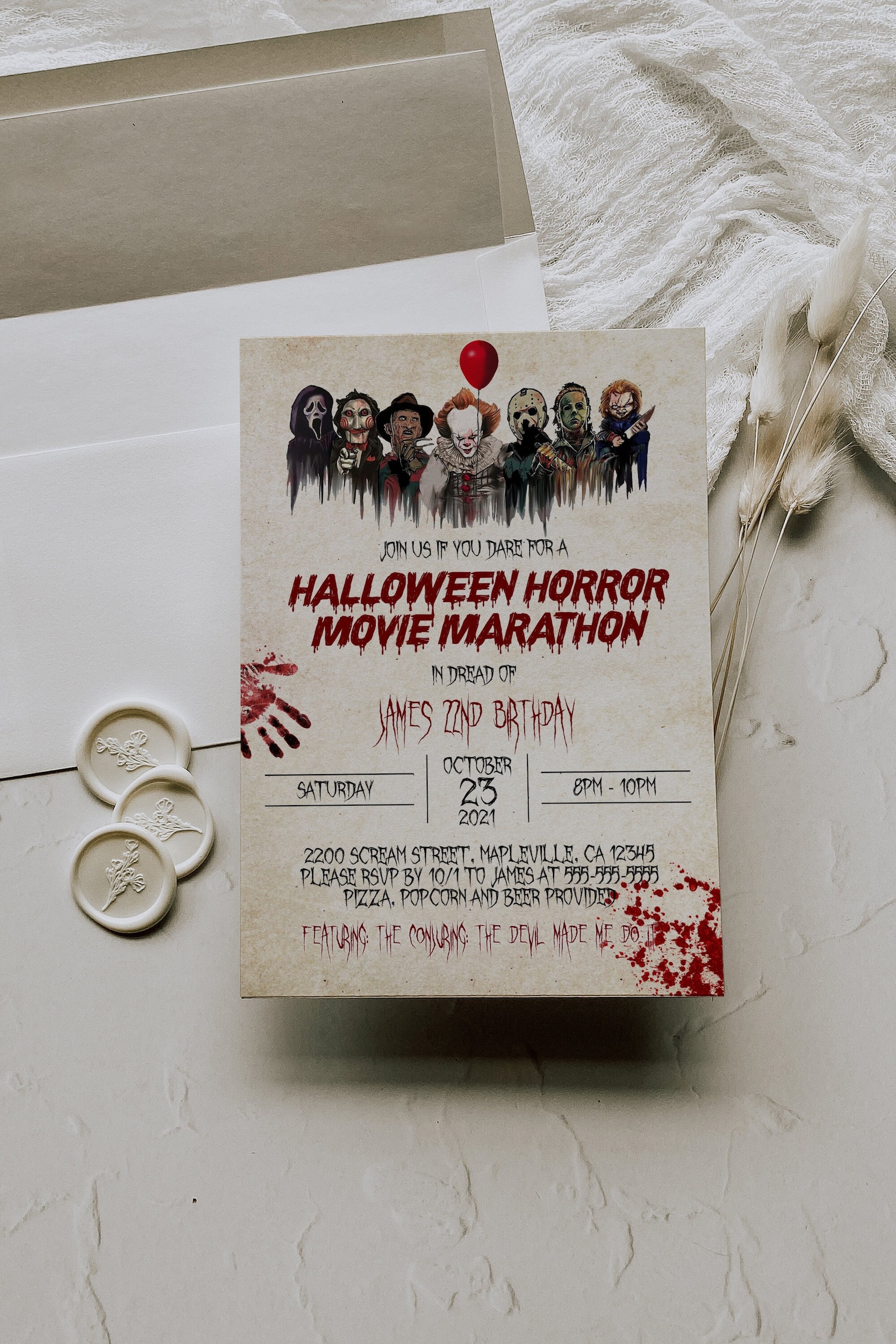 Horror Movie Birthday Invitation Halloween Horror Invitation | Etsy