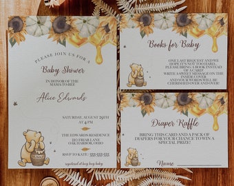 Fall Winnie the Pooh Baby Shower Invitation - Halloween Winnie the Pooh Invitation - Sunflower Winnie the Pooh Baby Shower - Sunflower Invit