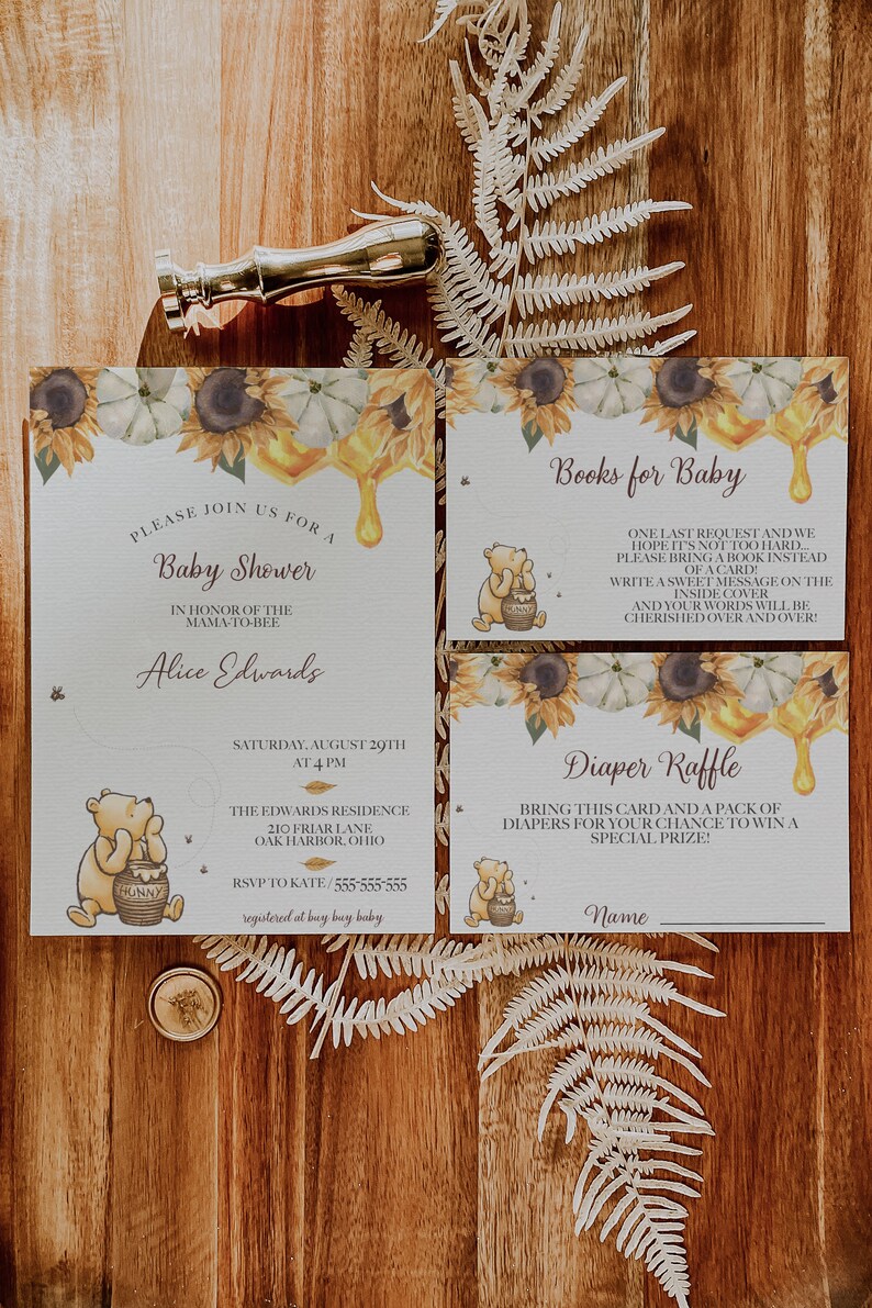 Fall Winnie the Pooh Baby Shower Invitation Halloween Winnie the Pooh Invitation Sunflower Winnie the Pooh Baby Shower