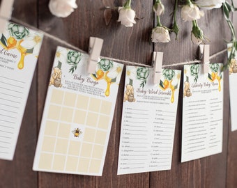 Succulent Winnie the Pooh Baby Shower Invitation Games - Pooh Bear Baby Shower Games - Winnie Pooh Games - Honey Baby Shower Game Templates