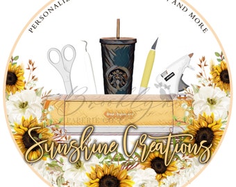 Sunflower Crafter Logo - Sunflower Tumbler Logo Design - Yellow Premade Logo Design - Sunflower Cricut Crafter Logo - Cold Cup Business Logo