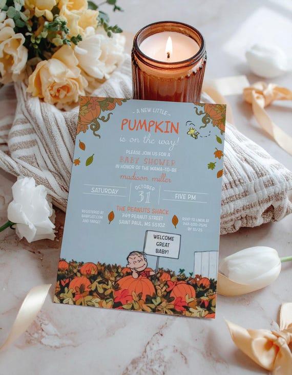 Charlie Baby Shower Invitation - Autumn Baby Shower Invite - Fall Baby Shower Invite - Fall Nostalgic Invitation - A New Little Pumpkin