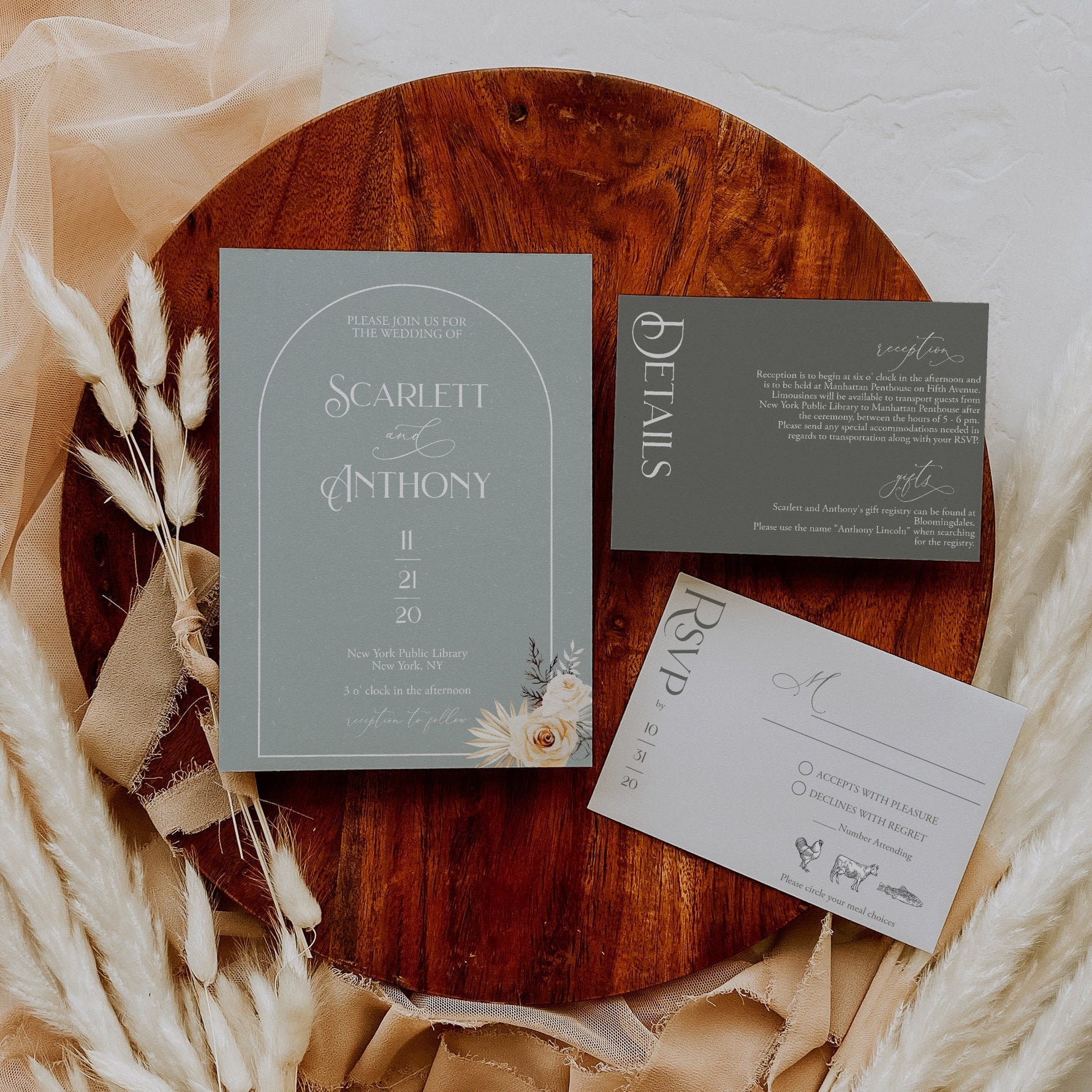 Dusty Blue and Sage Green Wedding Invitations Minimalist | Etsy