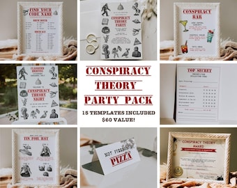 Conspiracy Theory Party Pack - Conspiracy Presentation Party Bundle - Top Secret Birthday Bundle - Conspiracy Theory Powerpoint Party Bundle