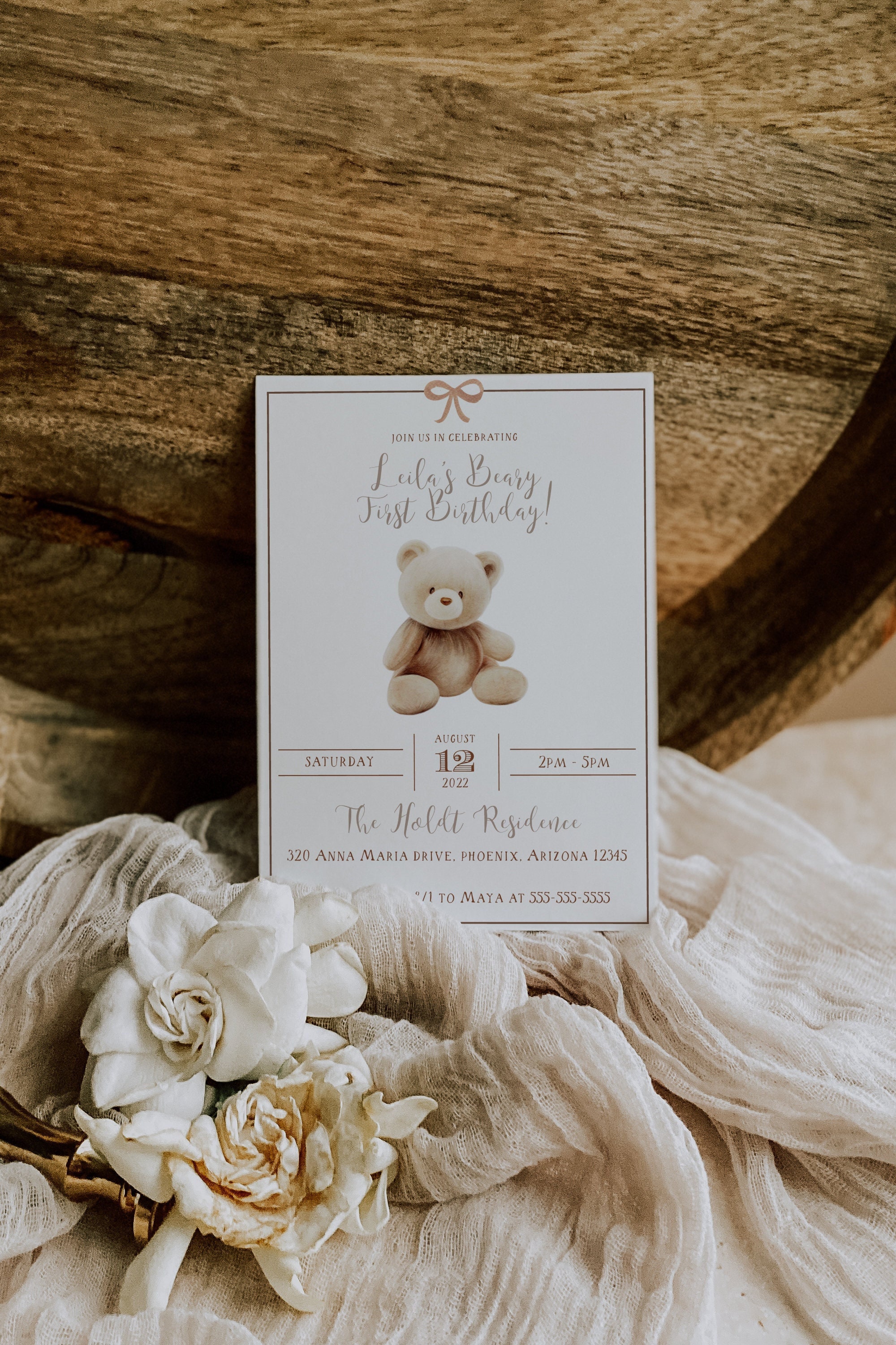 Bear Themed Birthday Invitation Bear Invitation Beary First Birthday Teddy Bear Invitation Teddy Bear Birthday Party Baby