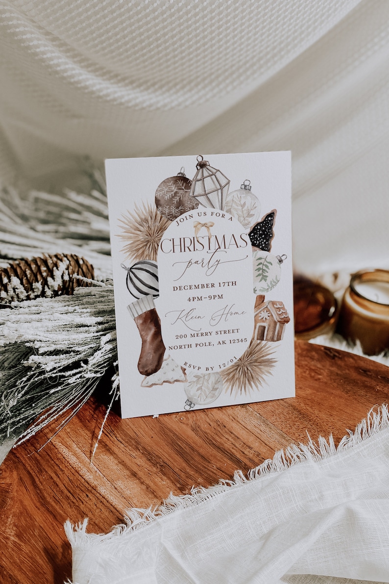 Neutral Christmas Invitation Cozy Christmas Card Christmas Party Invitation Holiday Party Invitation Template Christmas Template image 2