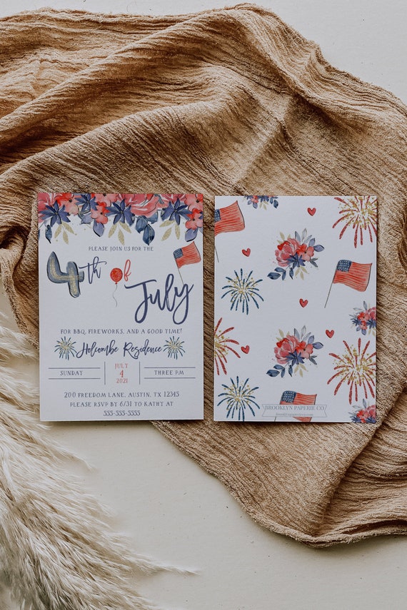 Fourth of July Invitation BBQ Invitation - Girls 4th of July Invitation - Girls Birthday July 4th Invite - Girl Patriotic Invitation - July4