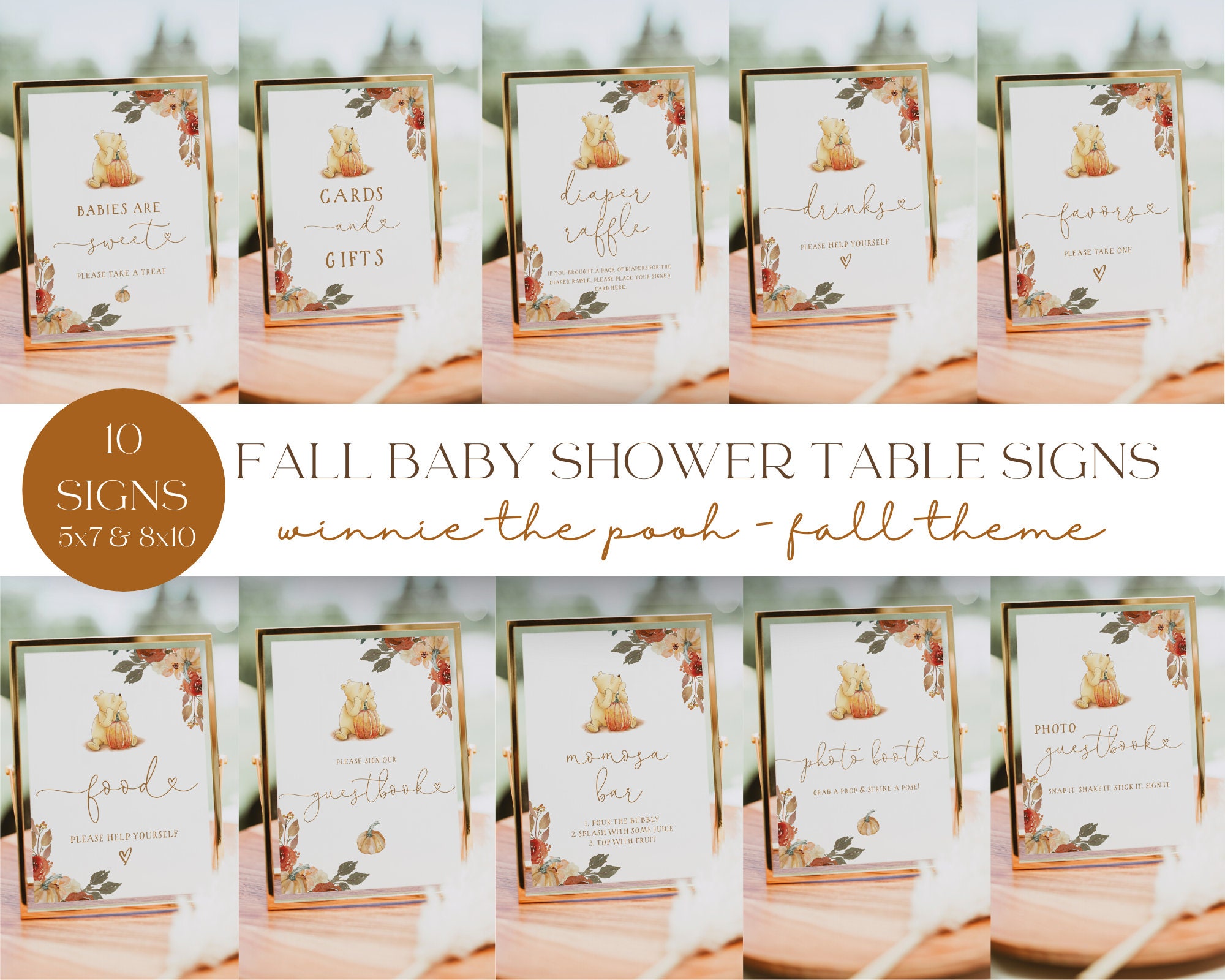 Winnie the Pooh Baby Shower Signage - Winnie the Pooh Table Signs - Winnie the Pooh Sign Bundle - Fall Baby Shower Signage - Fall Pooh Signs