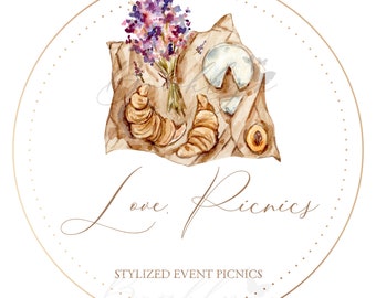 Logotipo de Simple Picnic Business - Logotipo inspirado en la primavera - Logotipo del planificador de fiestas - Logotipo del planificador de picnic de eventos - Logotipo de picnic Boho con estilo - Catering