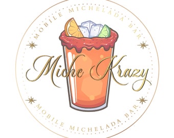 May include: A gold circle logo with the text "Mobile Michelada Bar" and "Miche Krazy" in a gold cursive font. A glass of Michelada with a lime wedge, orange slice, and ice cubes is in the center of the logo.