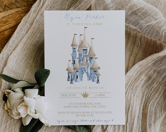 Prince Birthday Invitation - Blue Castle Birthday Invitation - Modern Prince Invitation - Castle Prince Invitation - Fairytale Birthday Inv