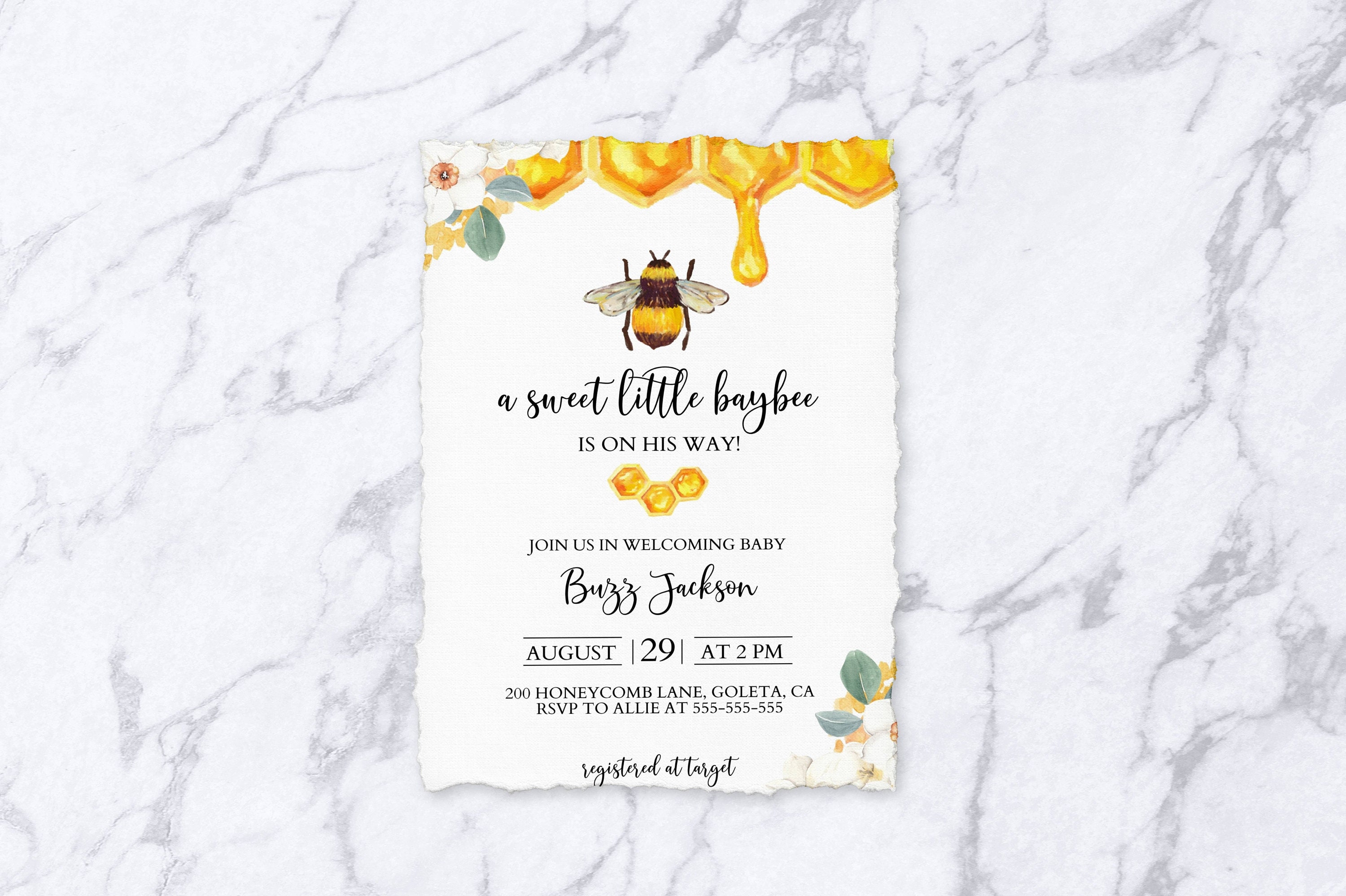 Bee Themed Baby Shower Invitation Honey Bee Baby Shower Etsy