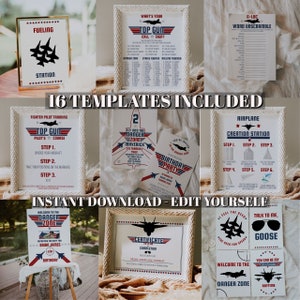 Fighter Pilot Invitation - Fighter Pilot Invitation Bundle - Fighter Pilot Birthday Games - Fighter Jet Birthday Sign - Boys Airplane Invite