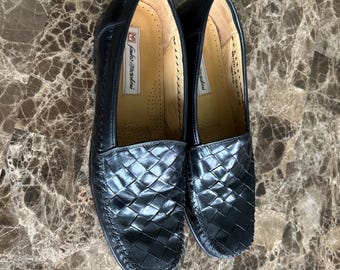 Men’s Sandro Moscoloni size 12 Black Leather Venetian Loafer Shoes Woven