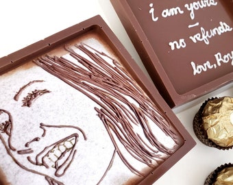 Portrait personnalisé Chocolat et Ferrero Rocher, Chocolat personnalisé, Cadeaux Saint Valentin, Cadeau chocolat