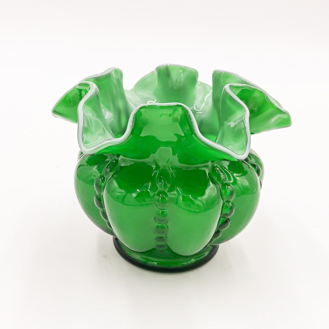 Green Art Glass Handkerchief Vase Etsy